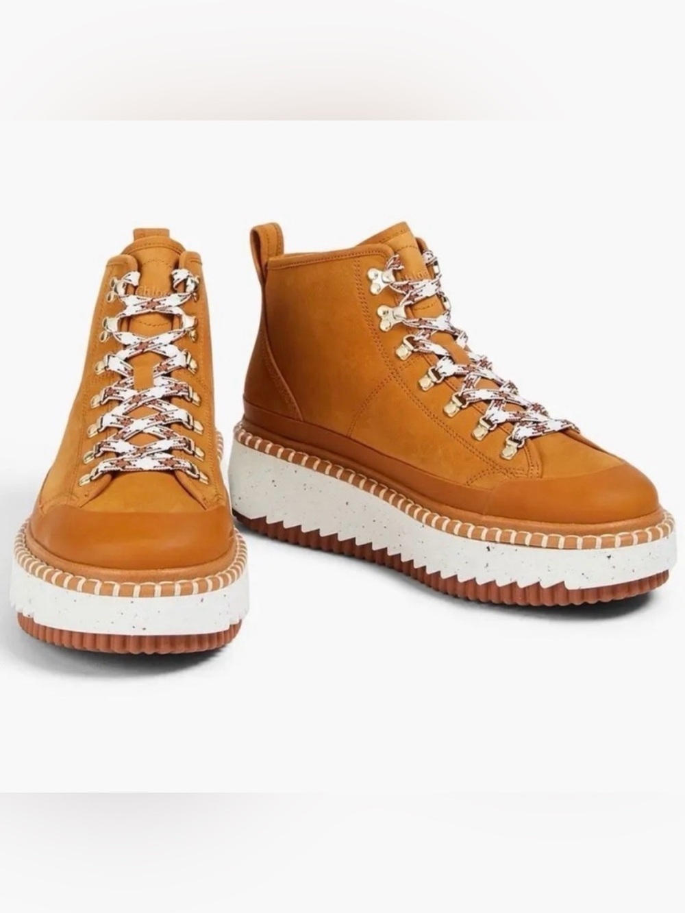 Chloé Lilli Nubuck Platform Ankle Boots Camel EU 39